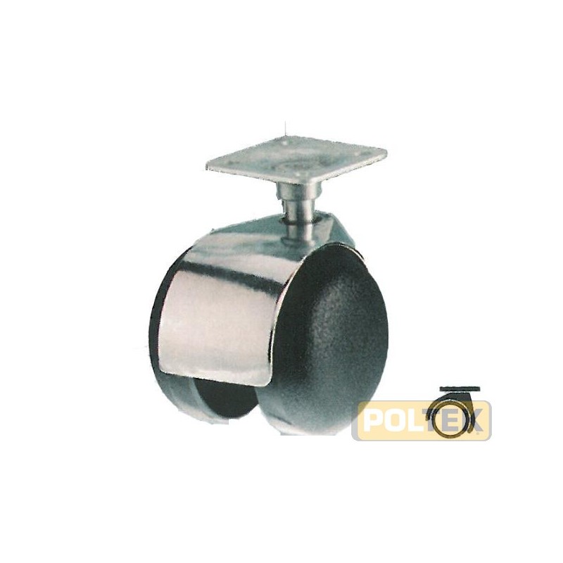 Ruota gemellata con nucleo in polimero termoplastico, supporto in lamiera stampata e zincata, anello in gomma piena grigia anti