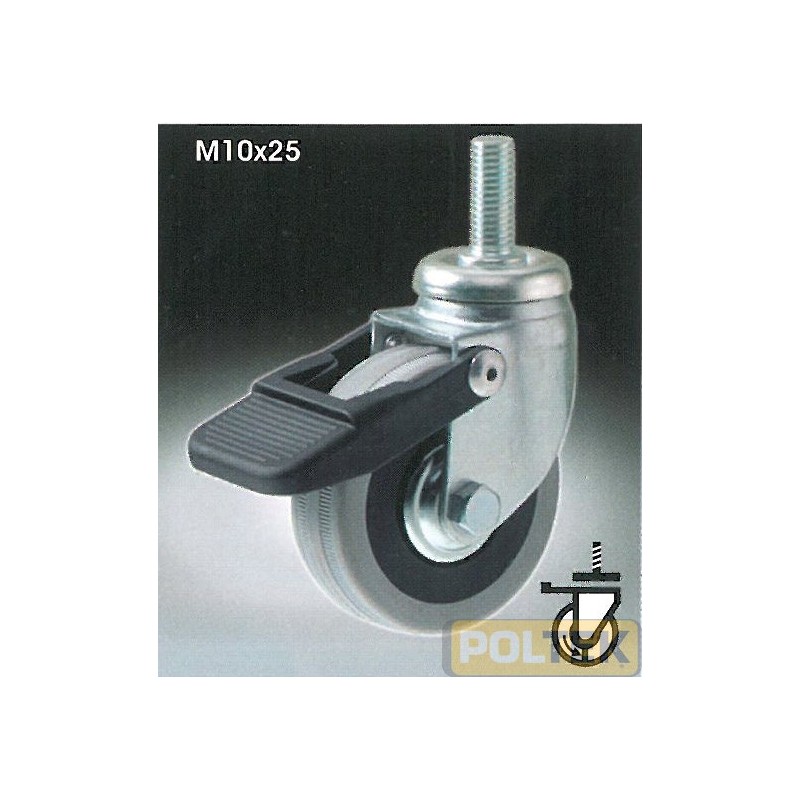 RUOTA CEBORA POLIMERO FILETTO M10 + FRENO mm 50 kg 20