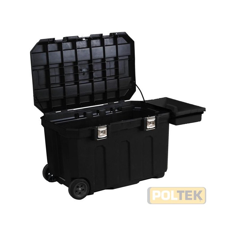 Progettata per un utilizzo particolarmente intenso. Due ruote posteriori per il trasporto, serratura. Grande capacità di carico