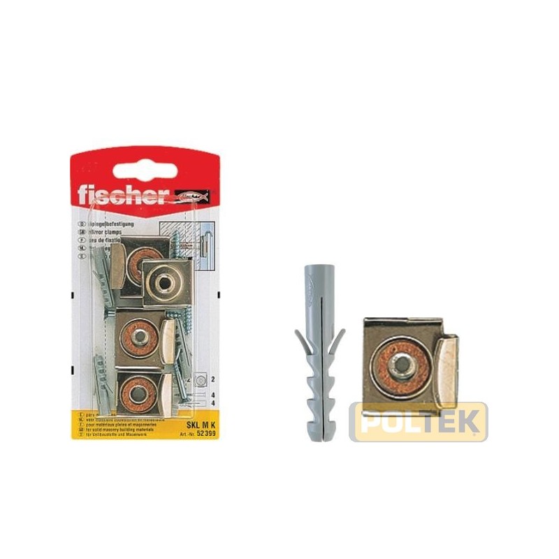 4 tasselli S 6, 4 viti Ø 4,5 x 40, 2 ganci per specchio fissi, 2 ganci per specchio regolabili.