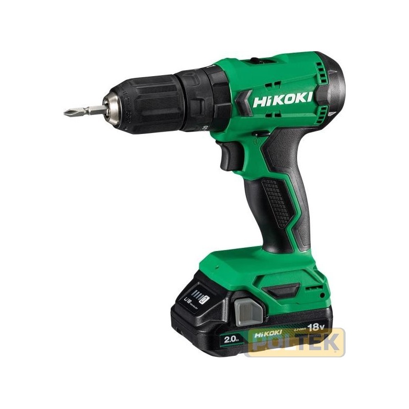 Trapano avvitatore reversibile a percussione con batteria al litio con attacco a slitta da 18V - 2Ah. Compatto e bilanciato con 