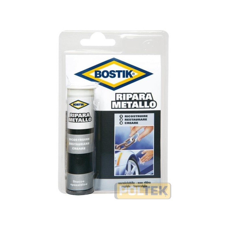 Stucco epossidico in stick. Indurisce in pochi minuti. Applicazioni: ripara, salda, ricostruisce e stucca metallo, ferro, allumi