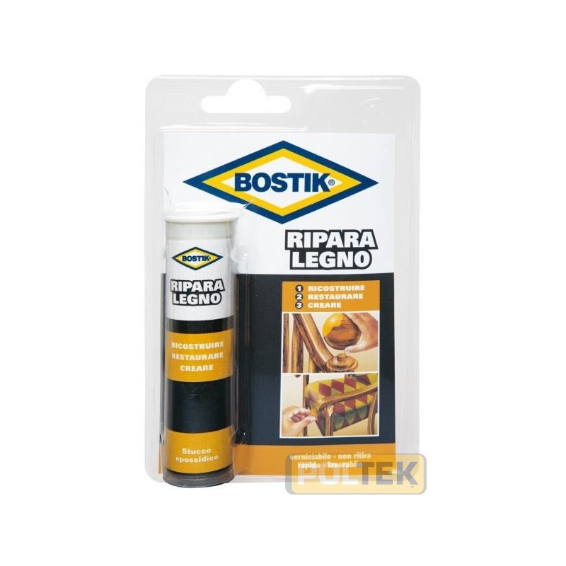 Stucco epossidico in stick. Ripara, salda, ricostruisce e stucca qualsiasi tipo di legno. Indurisce in pochi minuti. Riempitivo.