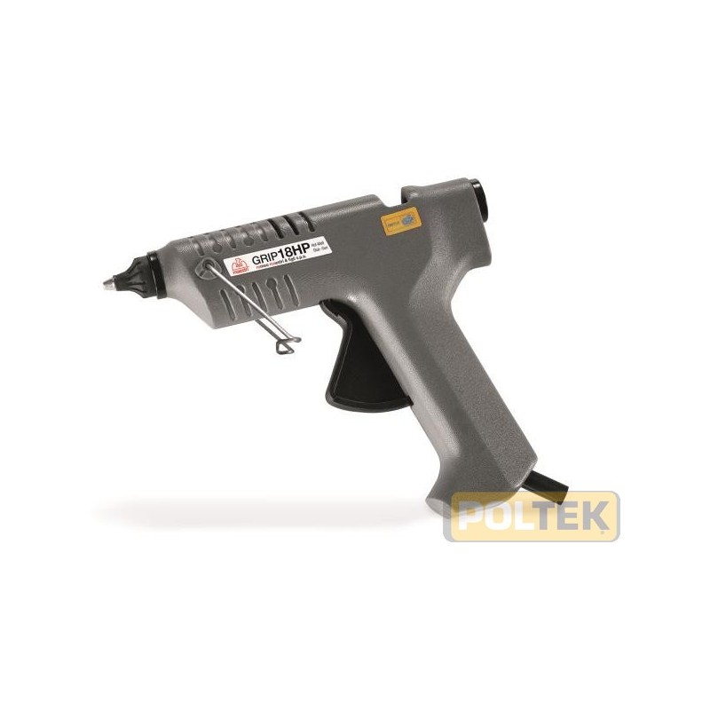 Pistola termocollante ad avanzamento automatico. Punta in ottone. Corredato di stik colla e punta di ricambio. In valigetta.