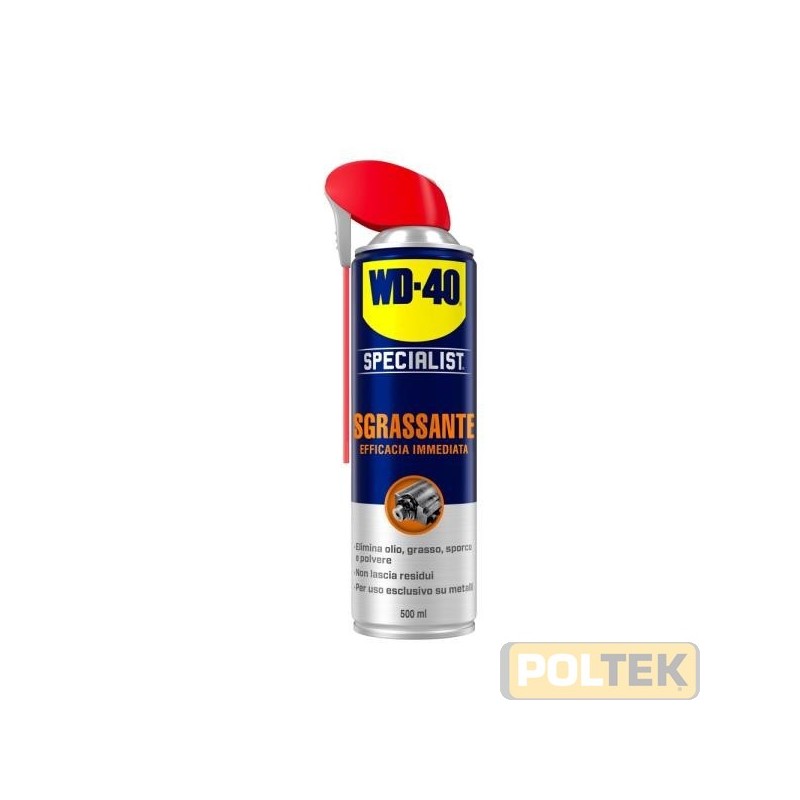 Lo Sgrassante Efficacia Immediata WD-40 Specialist®, con la sua formula a base di solvente, rimuove rapidamente grasso, olio e