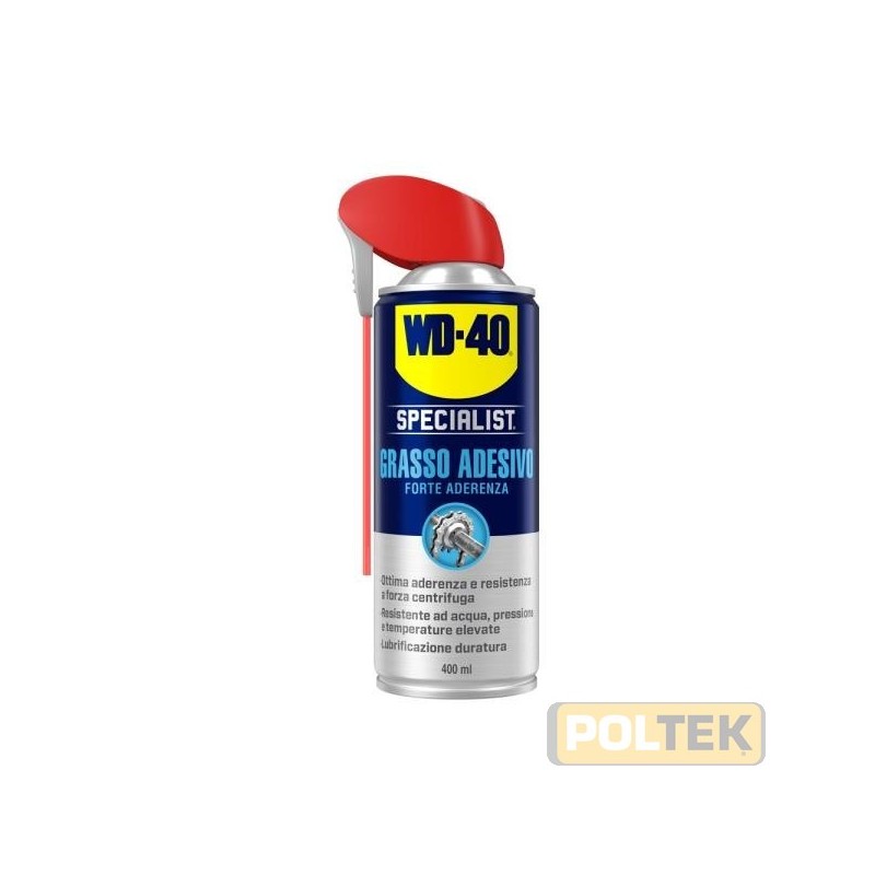 Il Grasso Adesivo WD-40 Specialist® aderisce fortemente resistendo alla centrifugazione, all’acqua, a carichi elevati e a tem