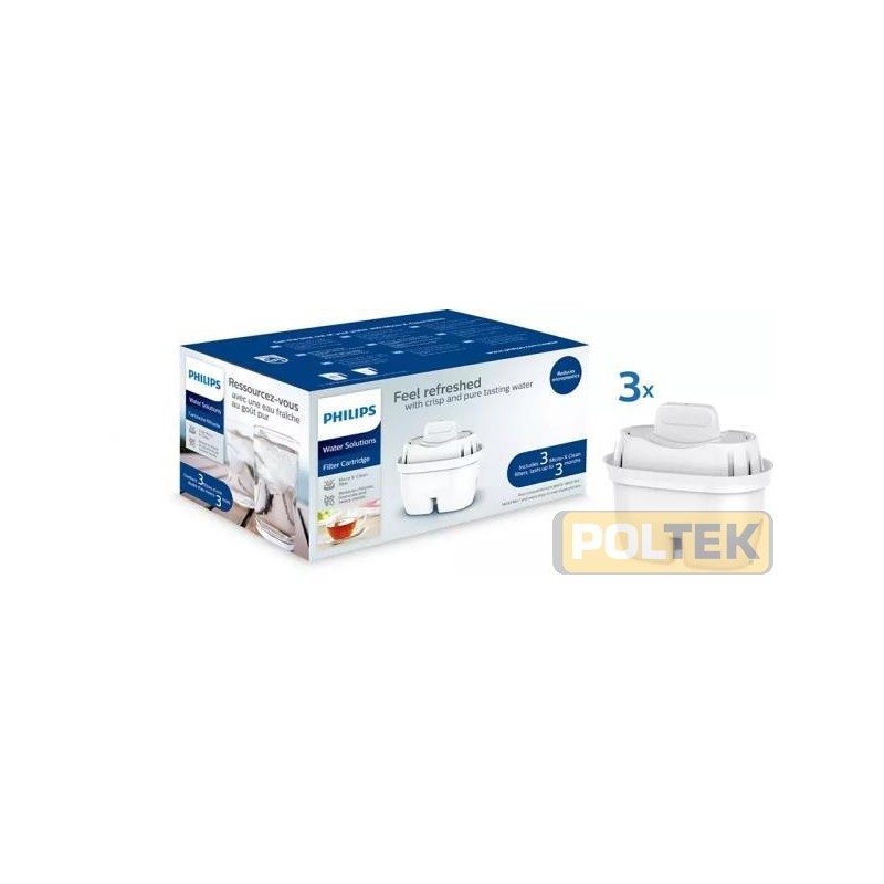 PHILIPS FILTRO PER CARAFFA FILTRAGGIO ACQUA 3 pezzi