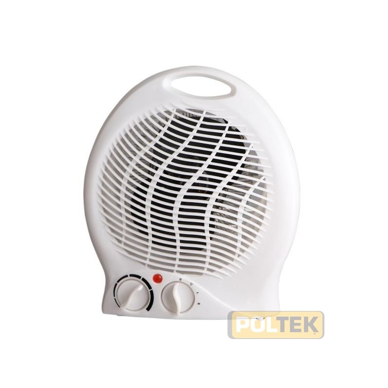 Termoventilatore pratico e maneggevole grazie alla sua maniglia per il trasporo. Funzione di termostato regolabile, e aria fredd