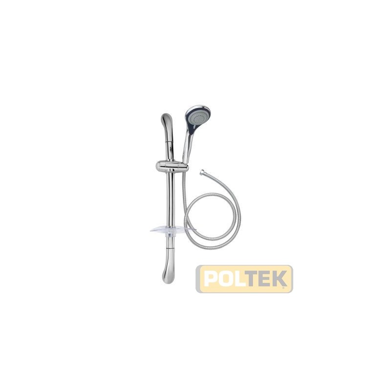 Saliscendi con barra ad arco 30x15 mm.doccia anticalcare cinque getti,portasapone cromato e flessibile m.1,50 in acciaio inox,d