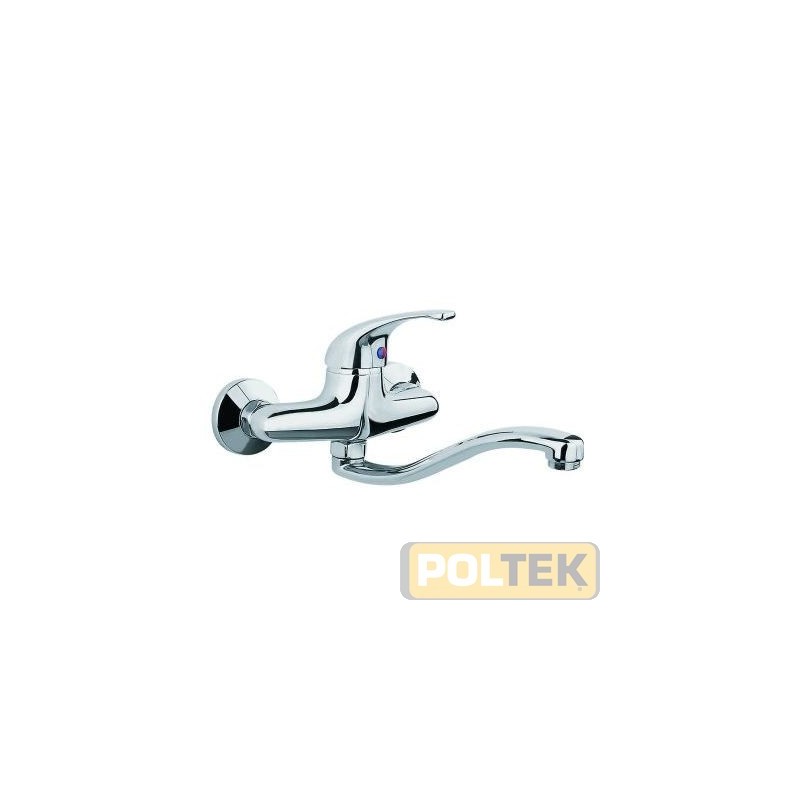 LINEA ASTRA Miscelatore lavello monocomando a muro. Cartuccia a dischi ceramici ad alta resistenza. Canna bassa a "S" girevole e