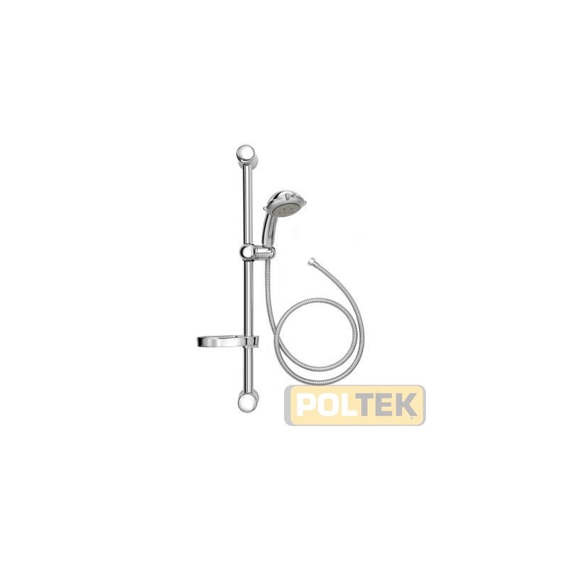 Saliscendi con barra Ø 25 mm., doccia anticalcare tre getti, portasapone cromato e flessibile m. 1,50 in acciaio inox, doppia a