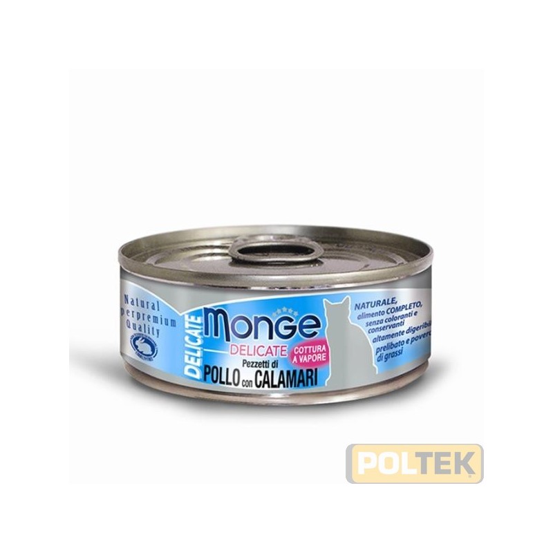 Alimento completo e digeribile per gatti, con delizioso pollo e calamari. Un gusto ricercato, adatto ai palati più raffinati. A