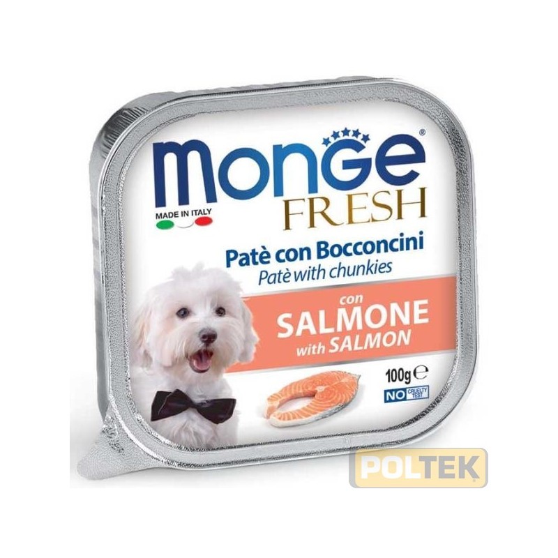 Delizioso paté con un cuore di prelibati bocconcini con salmone fresco selezionato per offrire ai nostri amici il benessere quo