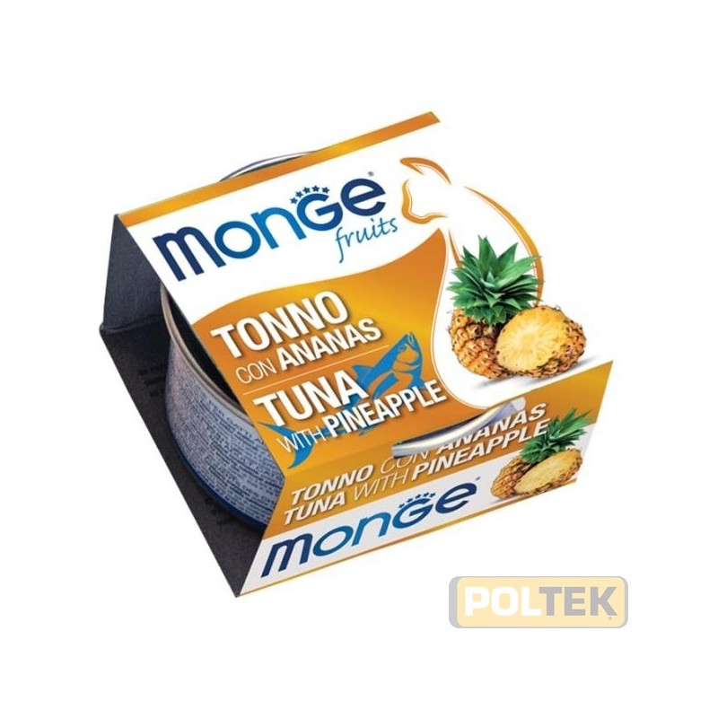 Monge Fruits Tonno con Ananas è un alimento complementare pensato per i gatti più raffinati ed esigenti che completa la gamma 