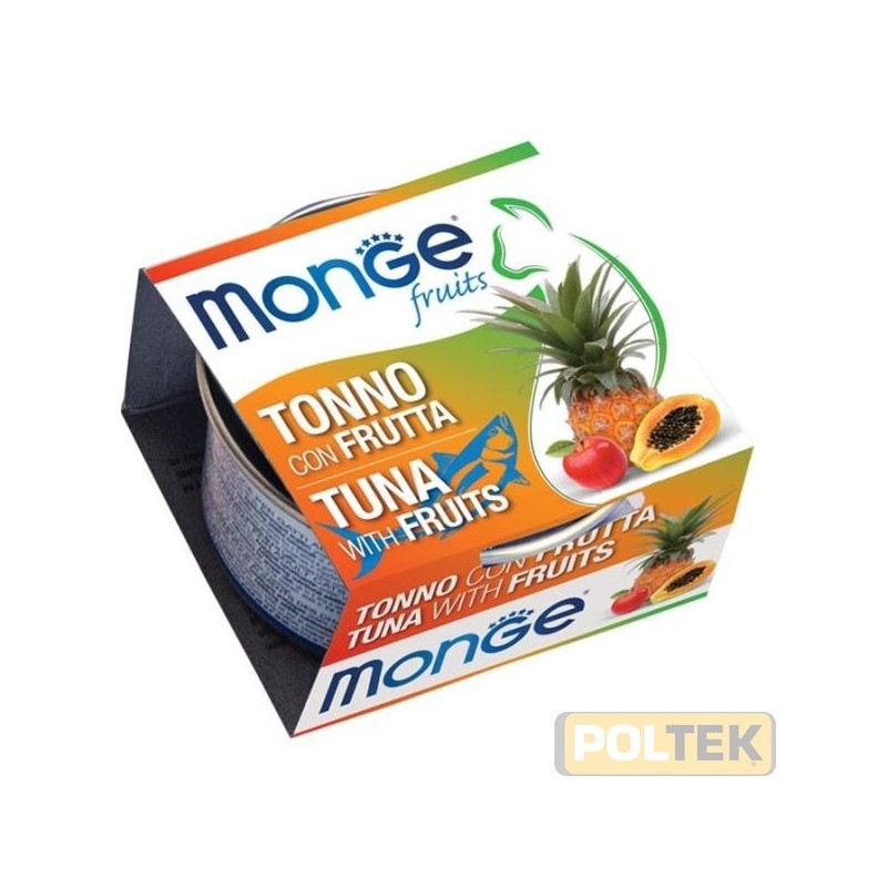 Monge Fruits Tonno con Frutta è un alimento complementare pensato per i gatti più raffinati ed esigenti che completa la gamma 