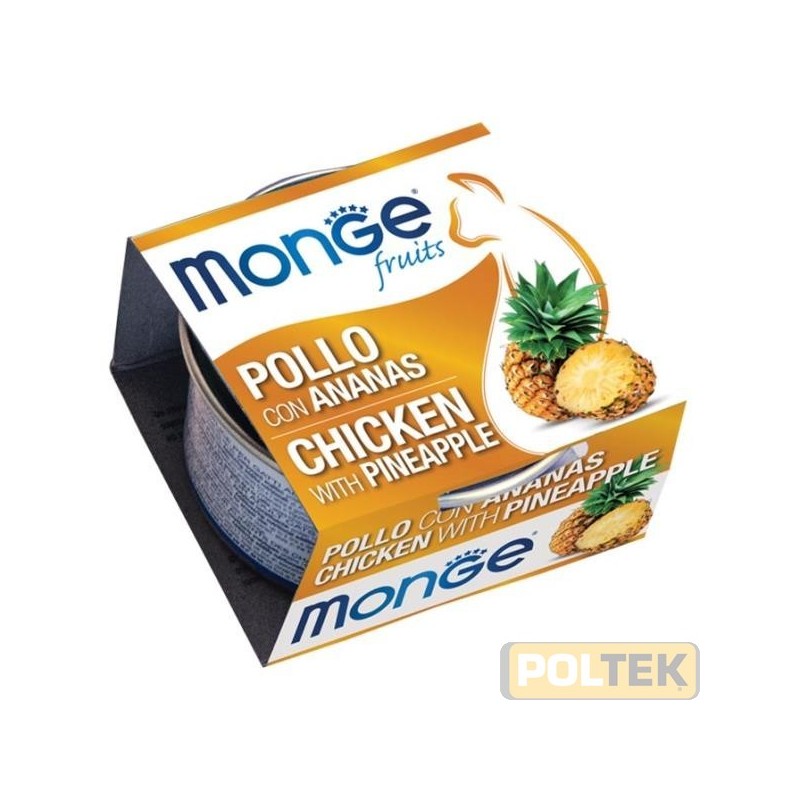 Monge Fruits Pollo con Ananas è un alimento complementare pensato per i gatti più raffinati ed esigenti che completa la gamma 