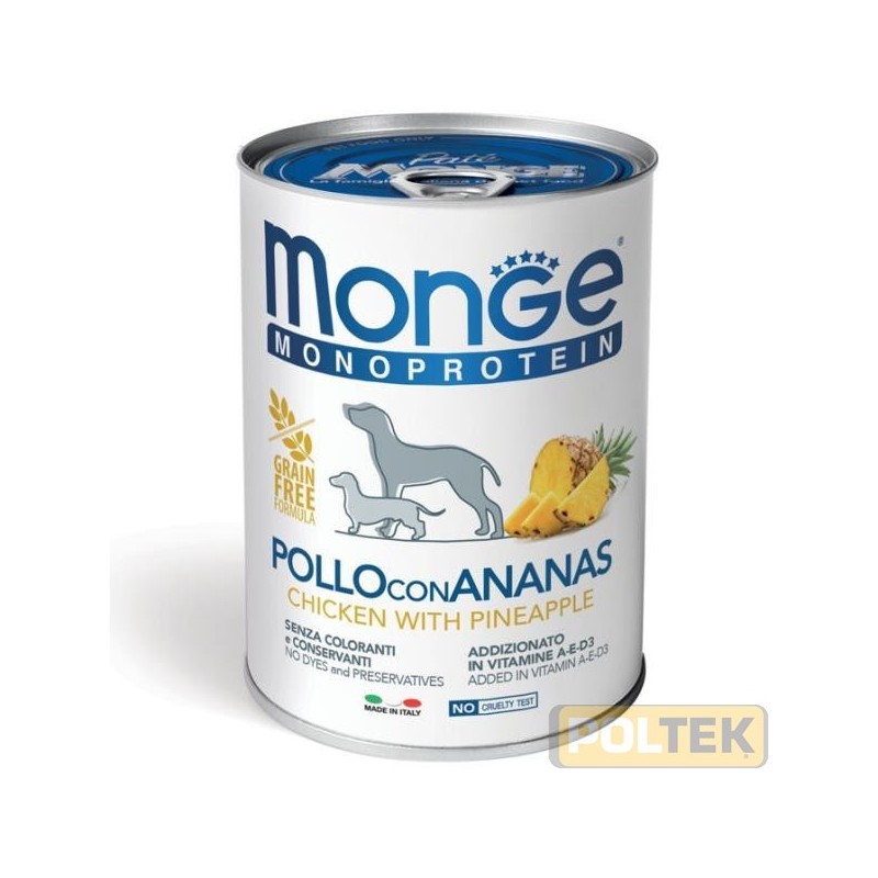 Paté formulato con un’unica fonte proteica, il pollo selezionato di altissima qualità, con frutta fonte naturale di vitamine