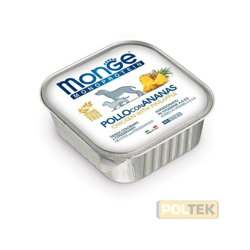 Pate´ *formulato con un’unica fonte proteica, il pollo selezionato di altissima qualita`, con frutta fonte naturale di vitami