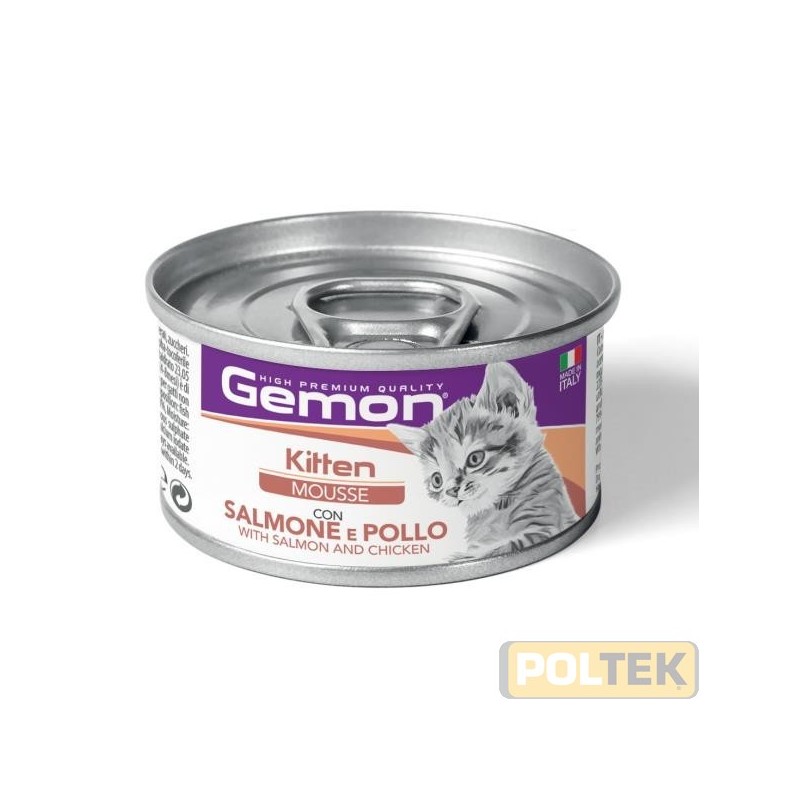 Gemon Kitten Mousse con Salmone e Pollo è un alimento completo per gattini in accrescimento, formulato per fornire tutti i nut