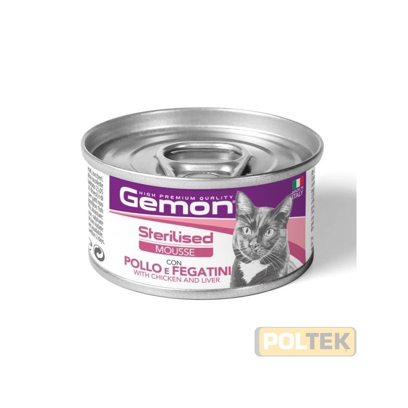 Gemon Sterilised Mousse con Pollo e Fegatini è un alimento completo per gatti adulti sterilizzati, formulato per fornire tutti 