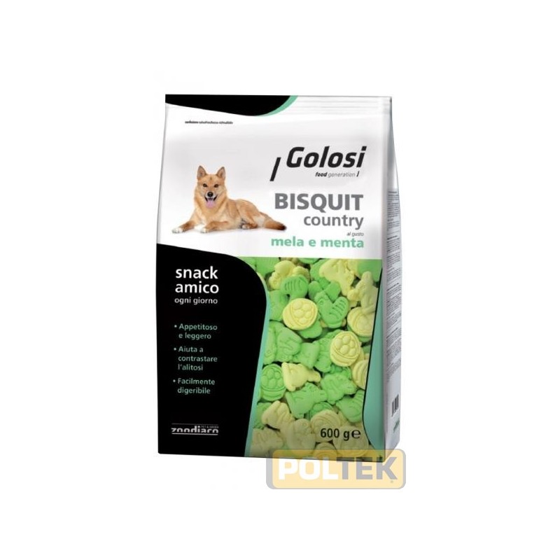 Bisquit COUNTRY al gusto Mela e Menta sono biscotti dai gusti appetitosi, pensati per il benessere e il divertimento del tuo ami