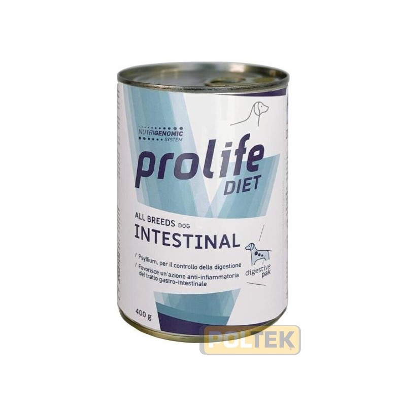 Prolife Intestinal wet è l'alimento completo dietetico specifico per il cane che presenta patologie gastrointestinali. Grazie a