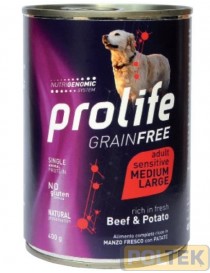 PROLIFE DOG WET LATTINA 400 gr GRAIN FREE SENS BEEF&POTATO