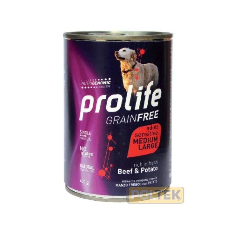 PROLIFE DOG WET LATTINA 400 gr GRAIN FREE SENS BEEF&POTATO