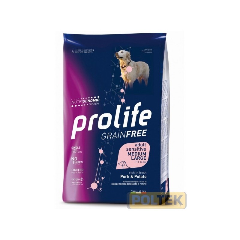 PROLIFE DOG GRAIN FREE SENSITIVE MAIALE PATATE M/L 10KG