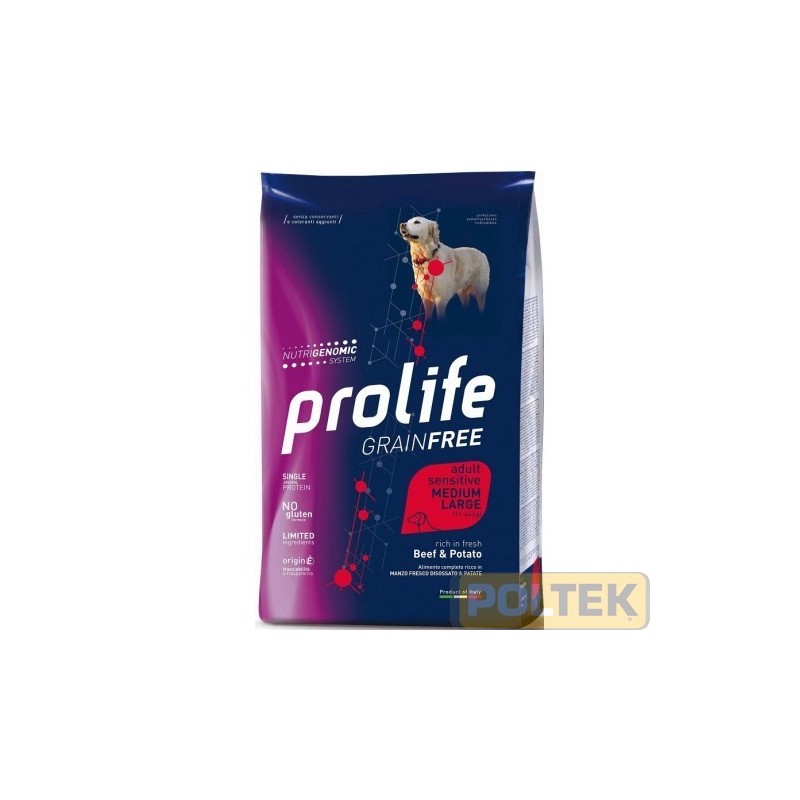 PROLIFE DOG GRAIN FREE SENSITIVE BEEF&POTATO M/L 10Kg