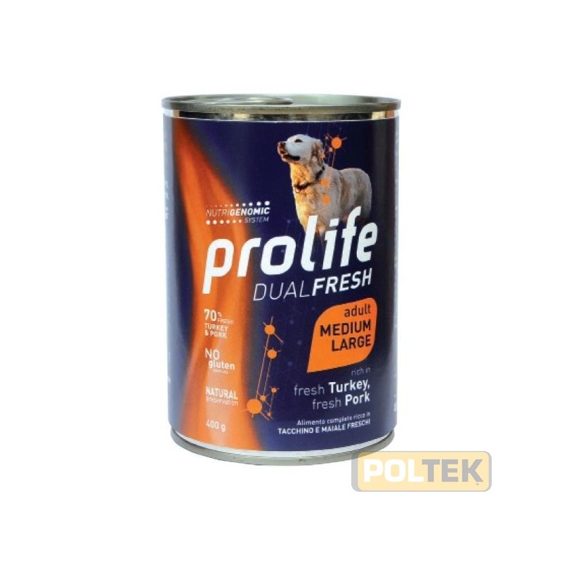PROLIFE DOG WET LATTINA 400 gr DUALFRESH TACCHINO/MAIALE