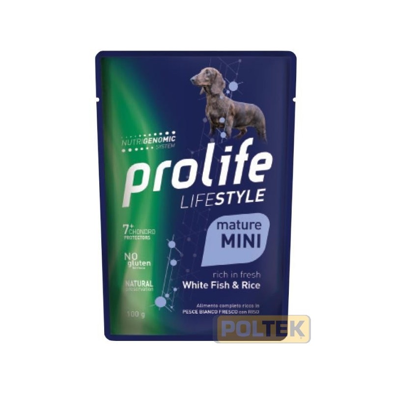 PROLIFE DOG WET BUSTA gr 100 LIFESTYLE MATURE W. FISH & RIS
