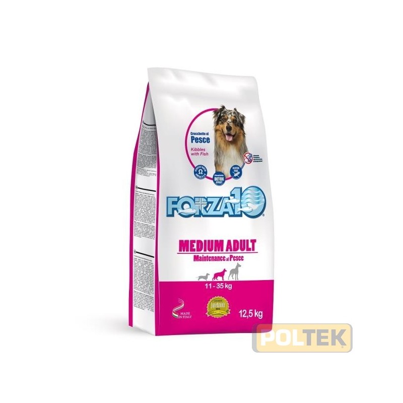 FORZA10 Medium Adult Maintenance al Pesce è uno speciale alimento di mantenimento per cani adulti di taglia media, completo e b