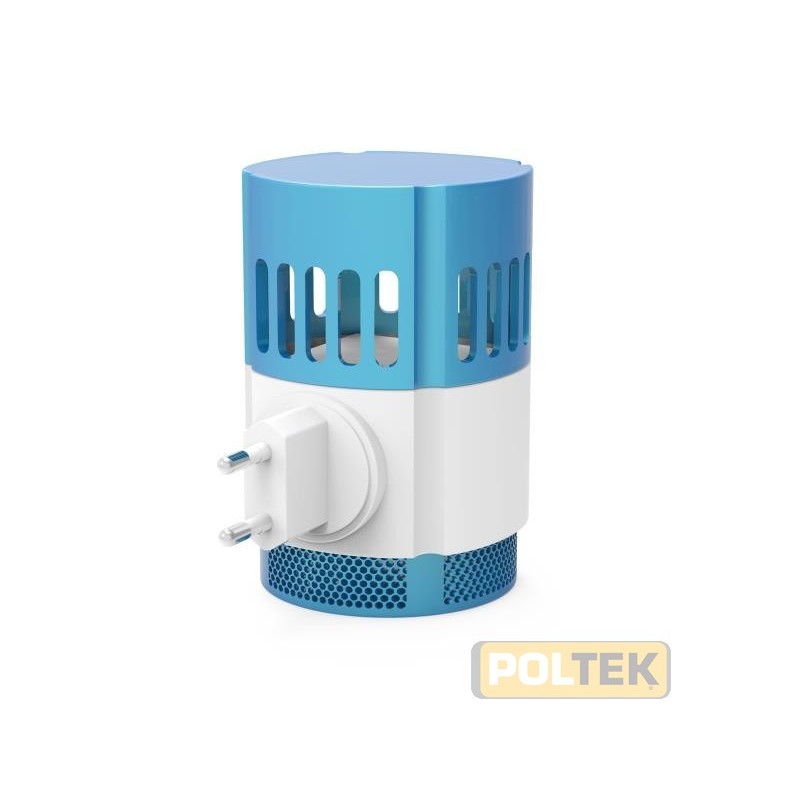 Zanzariera 230 V~ ad aspirazione con luce ultravioletta a led, spina 10 A 2P orientabile. Colore: bianco / azzurro. Le zanzare s