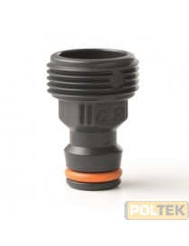 Consente di collegare un tubo equipaggiato con portagomma a scatto ad irrigatori con ingresso acqua filettato femmina da 3/4”g