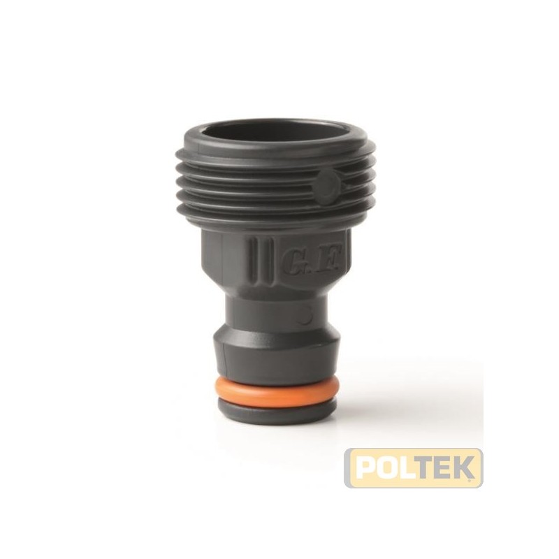 Consente di collegare un tubo equipaggiato con portagomma a scatto ad irrigatori con ingresso acqua filettato femmina da 3/4”g