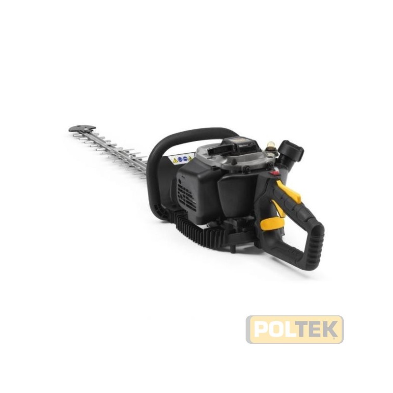 Un tagliasiepi con motore a scoppio da 22,5 cc, dotato di lama doppia da 60 cm e impugnatura morbida posteriore rotante, che pes