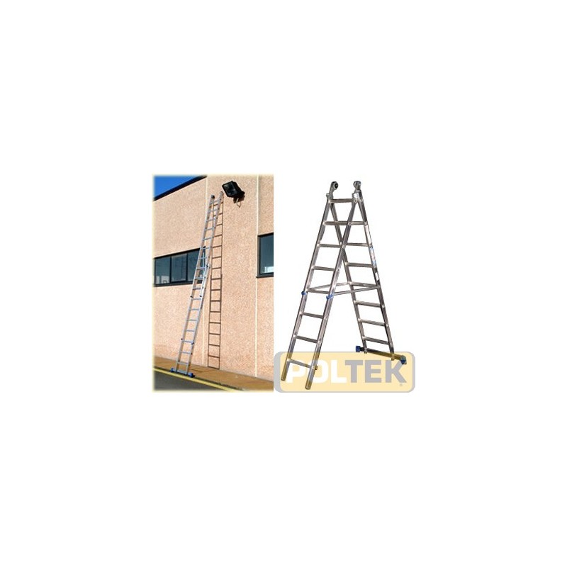 Azzurra è la serie TOP di scale trasformabili a due e tre rampe. Il sistema di ribaditura automatica fissa i pioli ai montanti 