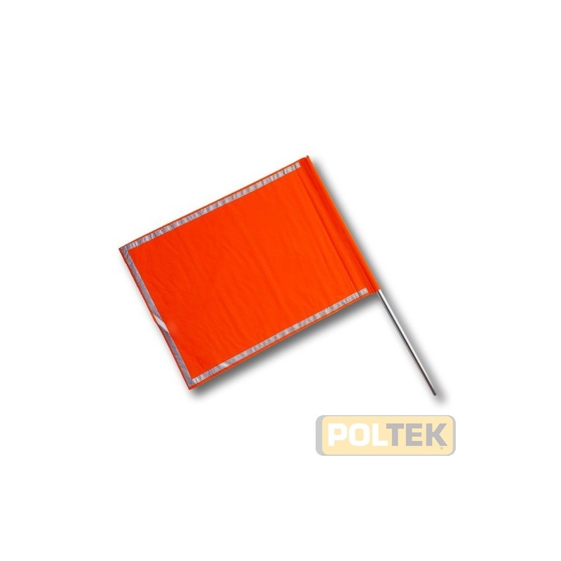Bandiera segnaletica arancione fluorescente double face nylon con fasce rifrangenti cm. 80x60, manico in alluminio.