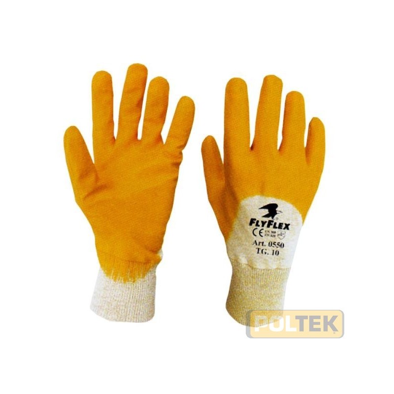 Guanto leggermente impregnato in NBR. Interno in maglia di cotone. Dorso areato, polsino.