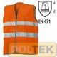 Gilet in tessuto poliestere arancio fluorescente. Chiusura a velcro a regolazione multipla. Bande retroriflettenti. Normativa UN