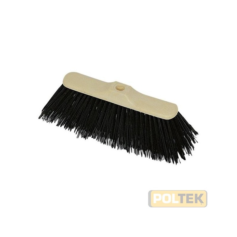 Scopa industriale in PVC su assicella in plastica con setole rigide.