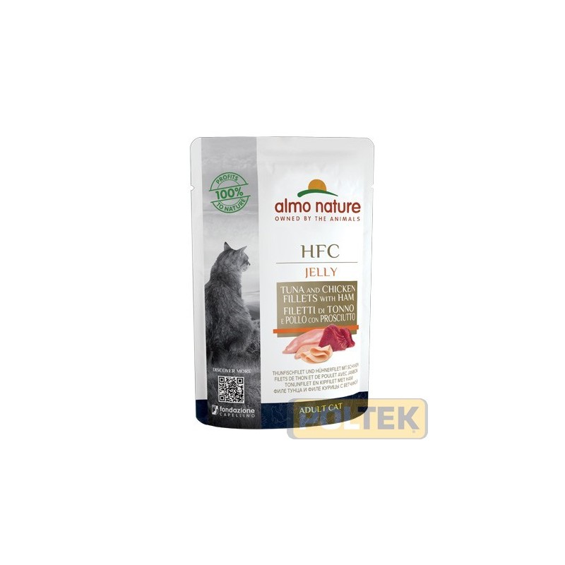 ALMO NATURE GATTO UMIDO JELLY TONNO POLLO PROSCIUTTO 55 g