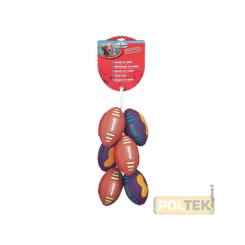 Gioco per cani a forma di palla da rugby, in vinile con inserto in tessuto laterale, con squeak interno, per aumentare il diver