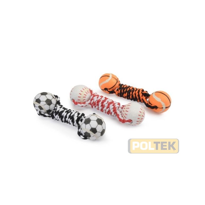Divertente e colorato gioco per cani che consiste in una corda intrecciata alle cui estremità sono presenti due palline sportiv