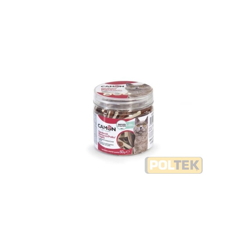 Sfiziosi sandwich di merluzzo, pollo, fegato, con taurina, senza conservanti e senza glutine, ideale alimento complementare per 