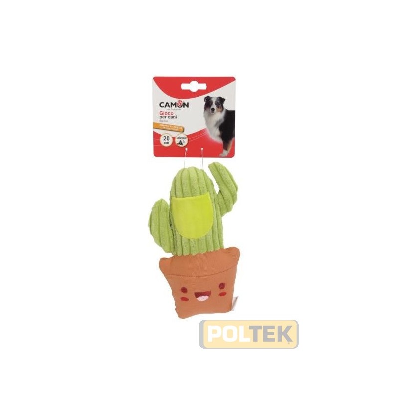 Simpatici e colorati giochi in tessuto per cani con le sembianze di 3 diversi soggetti come un uccellino, un cactus e una lampad