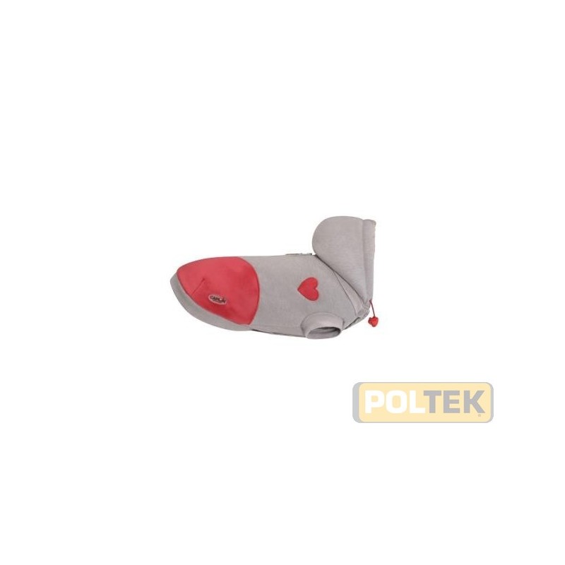 Felpa con cappuccio staccabile dotato di bottoni a pressione. Caldo interno in peluche. Applicazione a forma di cuore in velluto