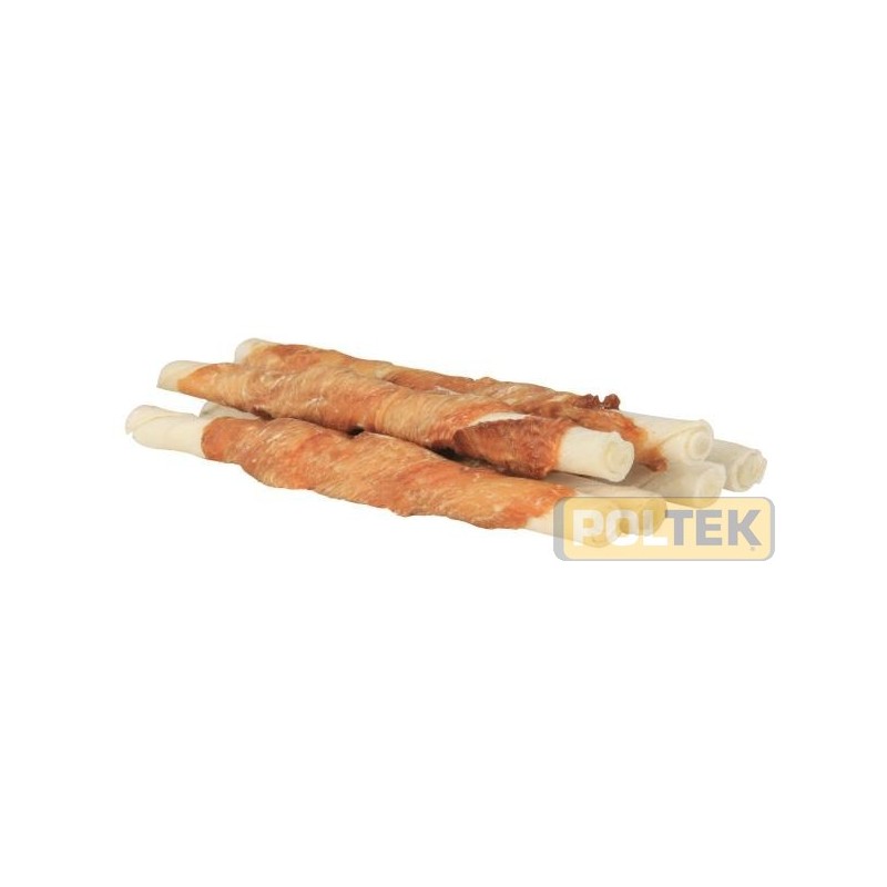 In pelle di bovino con pollo e pelle spessa per una masticazione più duratura.