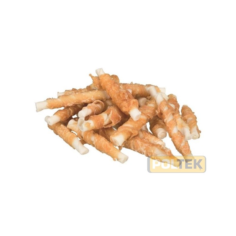 In pelle di bovino con pollo, pelle spessa per una masticazione più duratura.